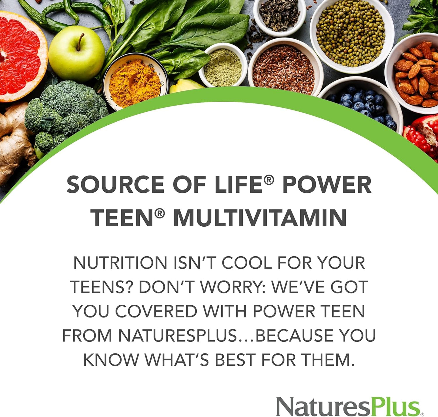 Natures Plus Power Teen Multivitamin - 180 Vegetarian Tablets - Minerals & Whole Foods for Mental Focus and Energy Boost - Gluten-Free - 90 Servings