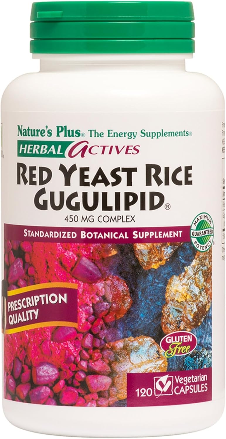 Natures Plus Red Yeast Rice Gugulipid Capsules - 450mg, 120 Count - Heart Health & Cholesterol Support Supplement - Vegan & Gluten-Free