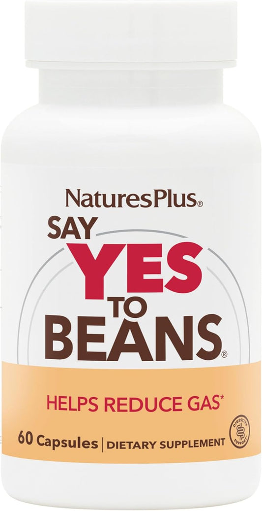 Natures Plus Say Yes to Beans Enzyme Complex - 2 Pack, 60 Vegetarian Capsules - Natural Digestive Aid for Gas Relief - Gluten-Free