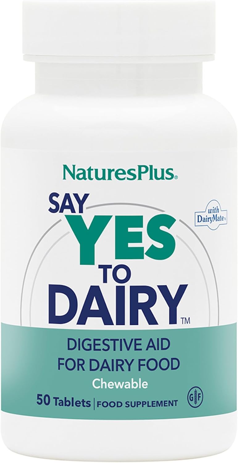 Natures Plus Say Yes to Dairy Chewable Tablets - Natural Lactase Enzyme Supplement for Lactose Intolerance Relief - Gluten-Free - 50 Servings