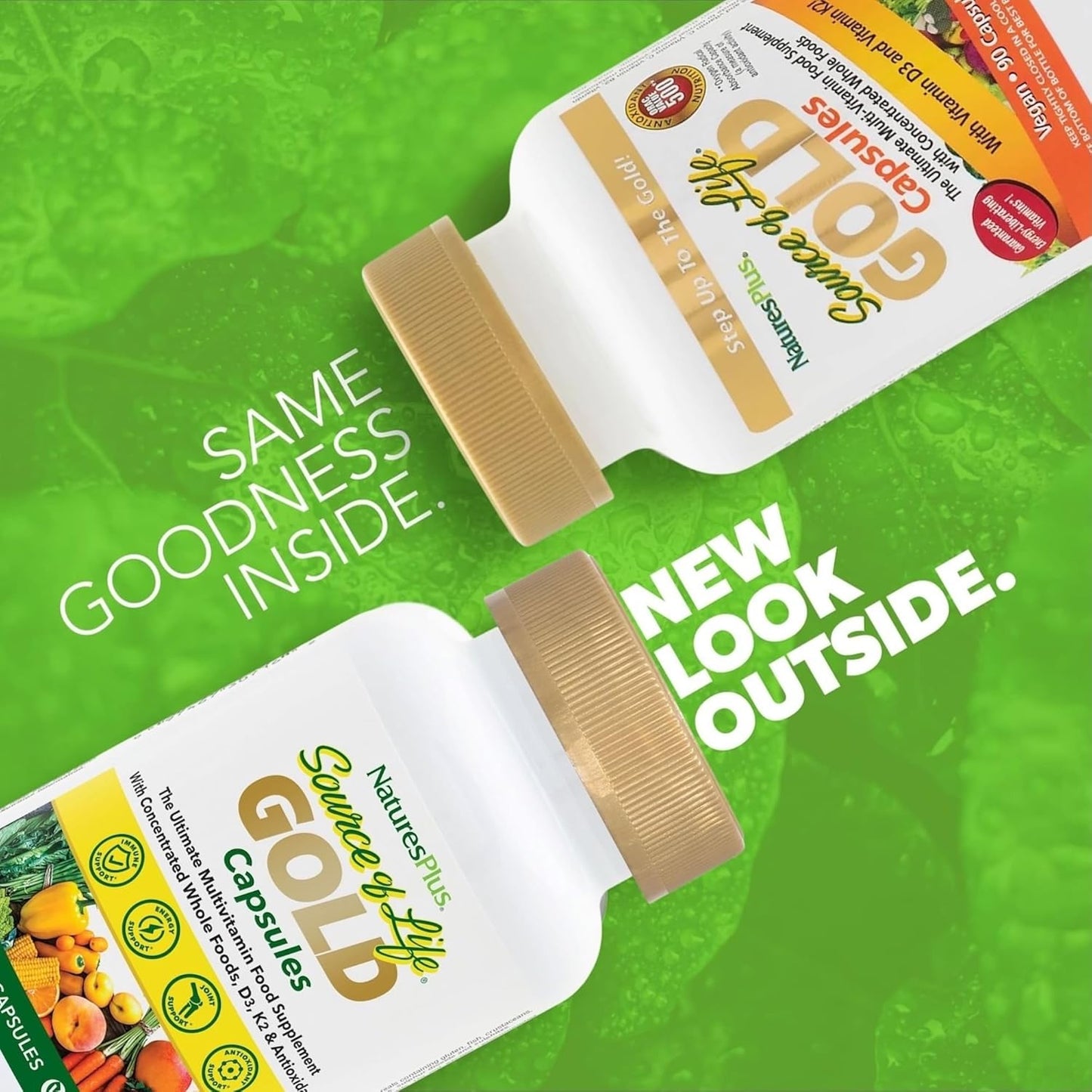 Natures Plus Source of Life Gold Multivitamin Capsules - 90 Vegetarian Capsules with Whole Foods - Supports Blood, Bone, Immune System - Gluten Free - 30 Servings