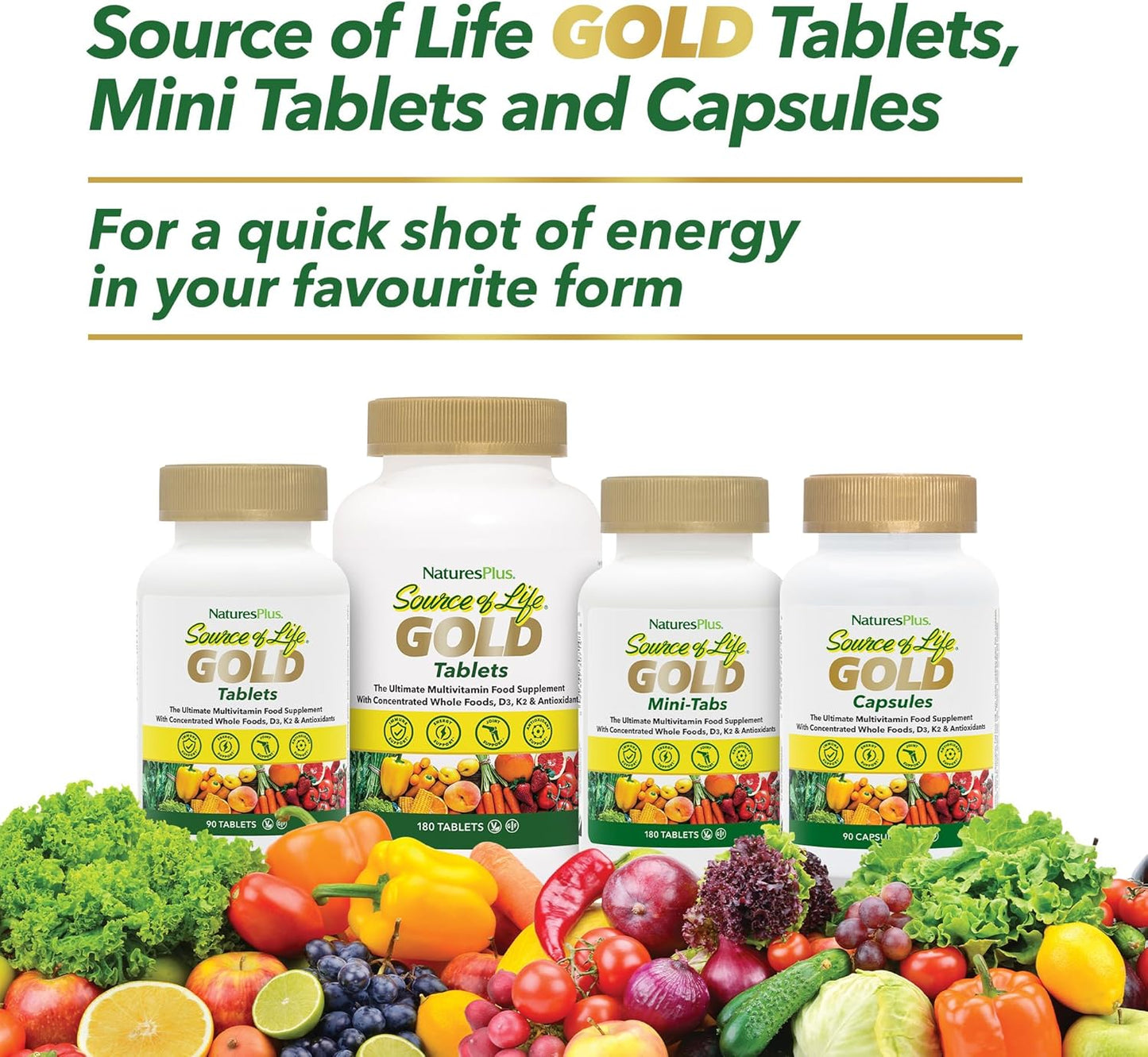 Natures Plus Source of Life Gold Multivitamin Capsules - 90 Vegetarian Capsules with Whole Foods - Supports Blood, Bone, Immune System - Gluten Free - 30 Servings