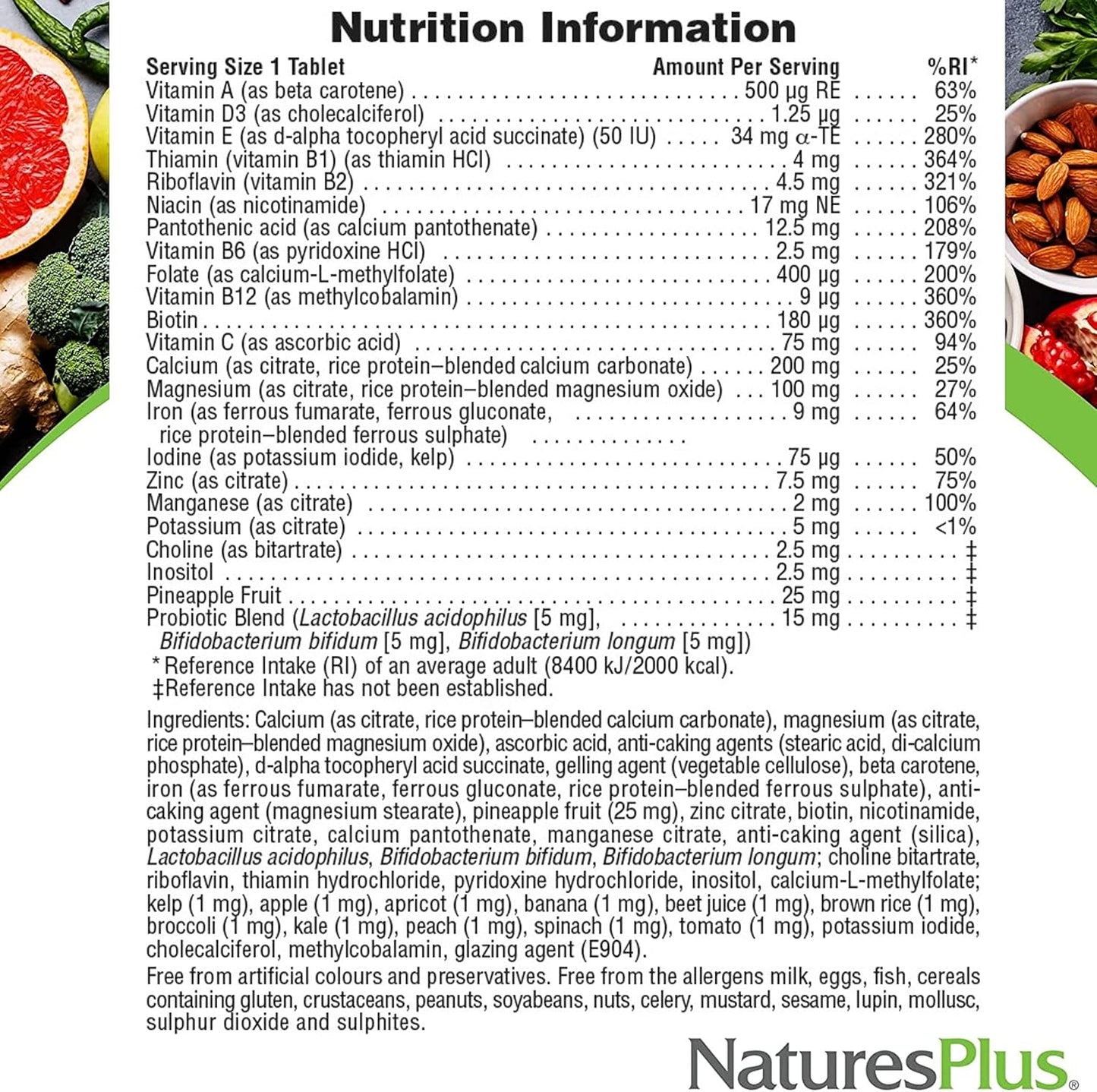 Natures Plus Source of Life Prenatal - 800 mcg Folate, 90 Vegetarian Tablets - All Natural Prenatal Vitamin & Minerals - Iron & Calcium - Optimal Health & Energy - Gluten-Free - 45 Servings