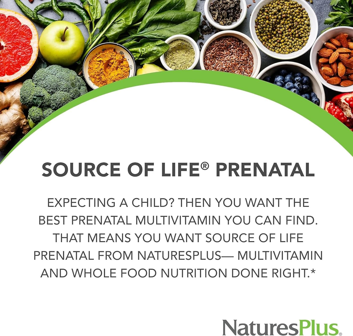 Natures Plus Source of Life Prenatal - 800 mcg Folate, 90 Vegetarian Tablets - All Natural Prenatal Vitamin & Minerals - Iron & Calcium - Optimal Health & Energy - Gluten-Free - 45 Servings