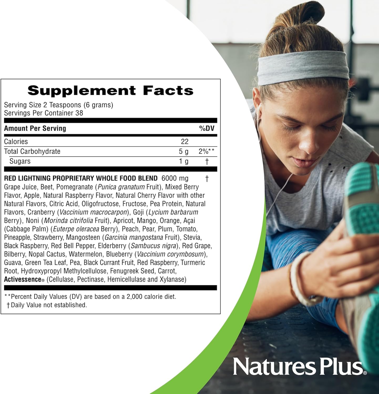 Natures Plus Source of Life Red Lightning Energy Drink Powder - Mixed Berry Flavor - Natural Energy Boost with Whole Foods, Antioxidants, and Red Superfoods - Gluten-Free - 38 Servings