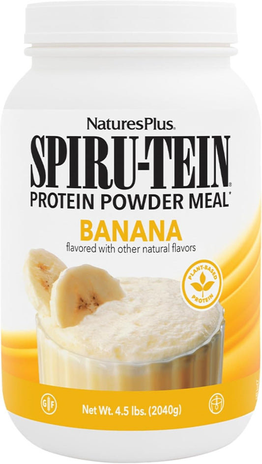 Natures Plus SPIRU-TEIN Banana Plant-Based Protein Shake 4.5 lbs - Non-GMO, Vegetarian, Gluten Free - 60 Servings