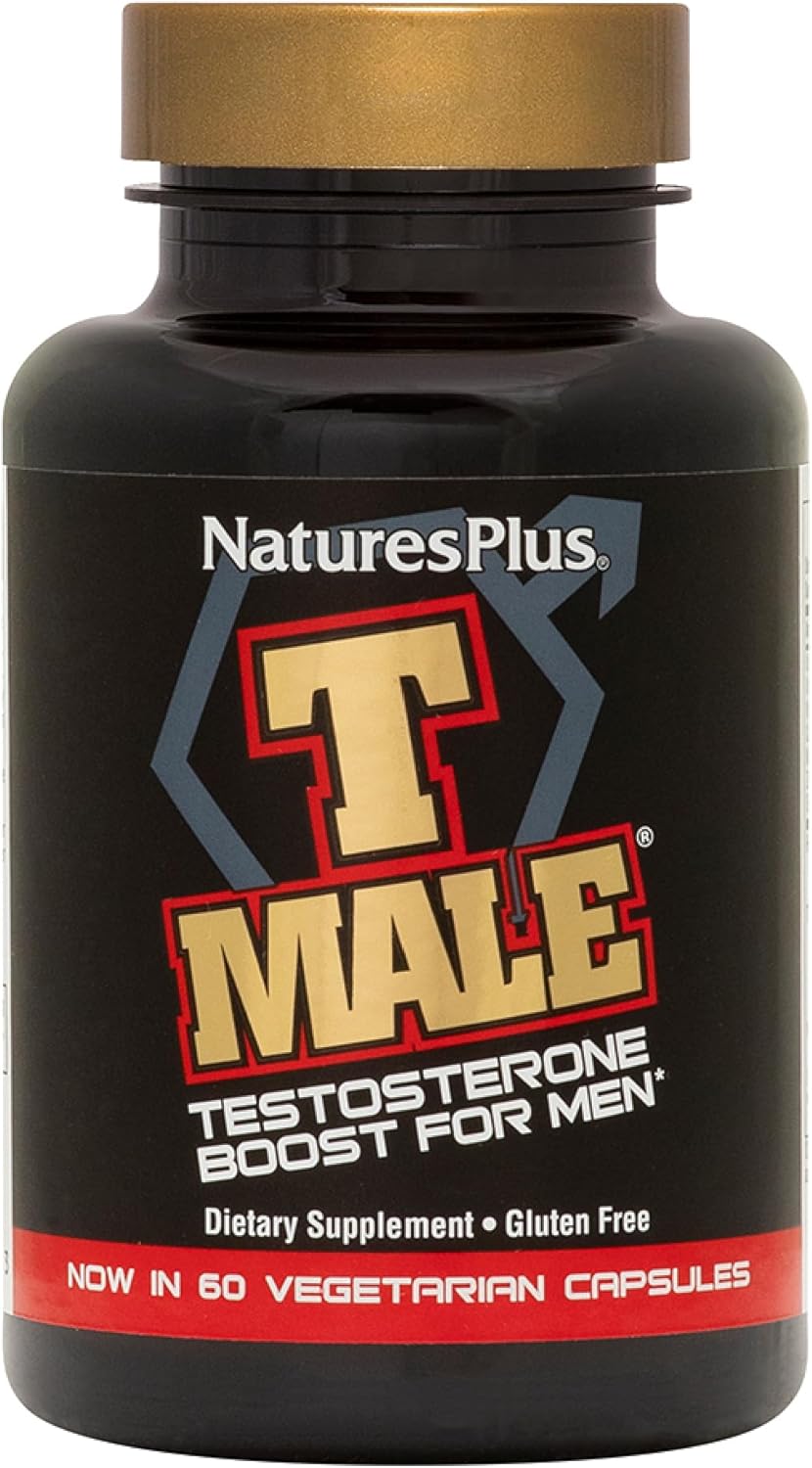 Natures Plus T-Male Supplement - 120 Vegetarian Capsules with Ginseng, Rhodiola & FuranoMax - Gluten Free - 60 Servings