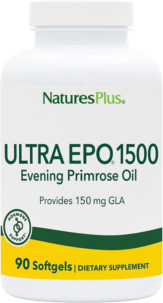 Natures Plus Ultra EPO 1500 mg Evening Primrose Oil Softgels - 90 Servings - Gluten-Free Formula