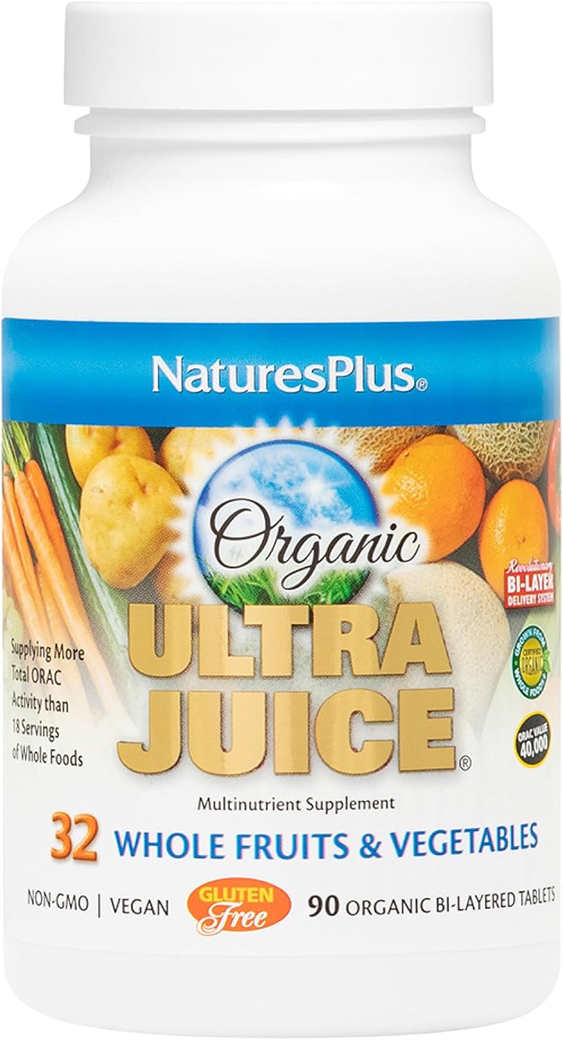Natures Plus Ultra Juice Multivitamin - 90 Vegetarian Bilayered Tablets - Whole Food Supplement with Antioxidants, Non-GMO, Vegan, Organic, Gluten-Free - 45 Servings