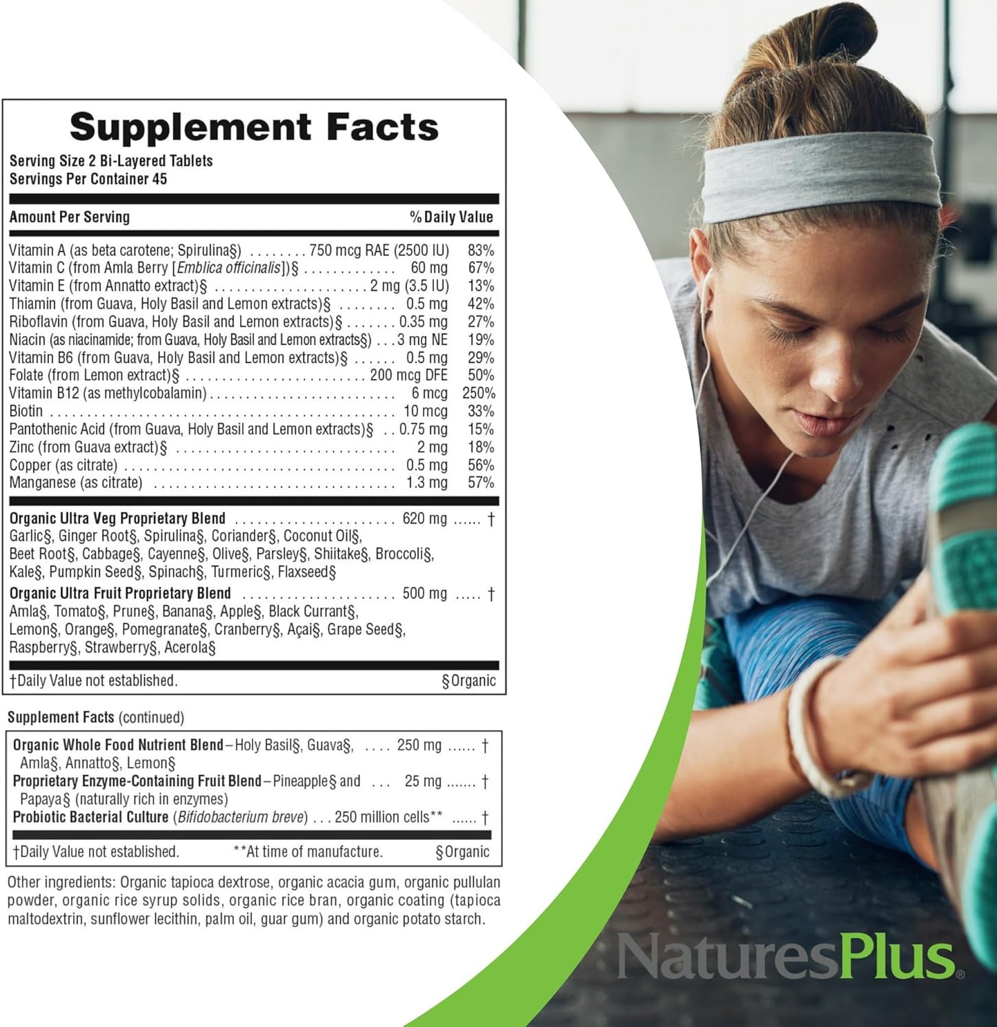 Natures Plus Ultra Juice Multivitamin - 90 Vegetarian Bilayered Tablets - Whole Food Supplement with Antioxidants, Non-GMO, Vegan, Organic, Gluten-Free - 45 Servings