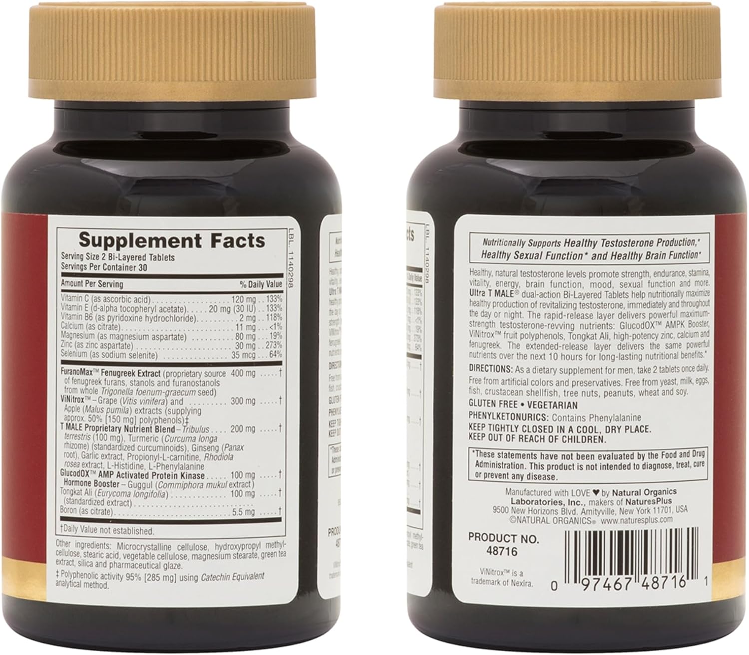 Natures Plus Ultra T-Male Extended Release Bi-Layer Tablets, 60 Count - Natural Testosterone Support