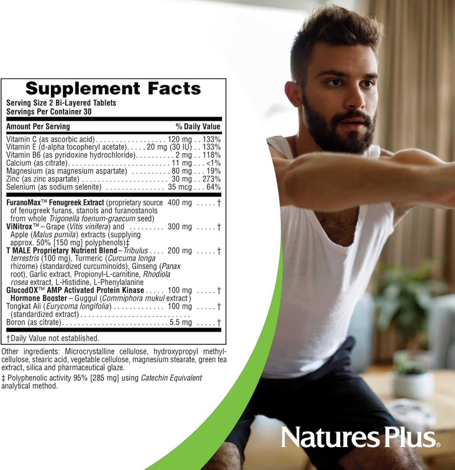 Natures Plus Ultra T-Male Extended Release Bi-Layer Tablets, 60 Count - Natural Testosterone Support