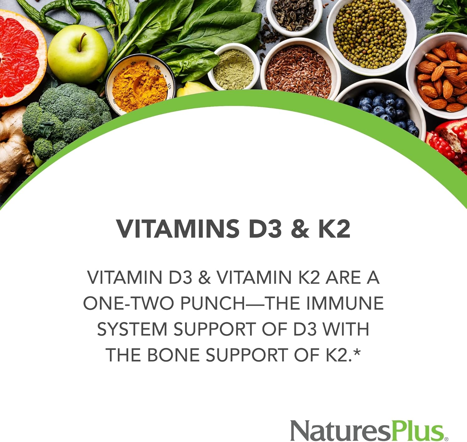 Natures Plus Vitamin D3 and K2 Tablets - Supports Bone, Immune, Heart Health & Mood - Vegetarian, Gluten-Free - 90 Servings