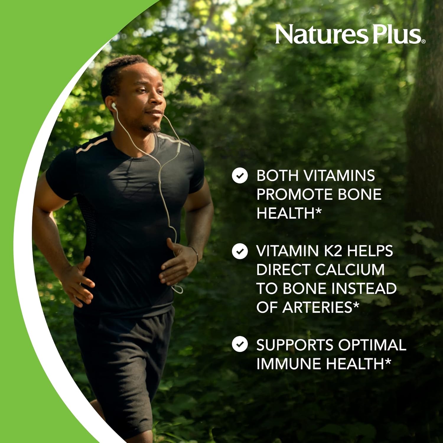 Natures Plus Vitamin D3 and K2 Tablets - Supports Bone, Immune, Heart Health & Mood - Vegetarian, Gluten-Free - 90 Servings