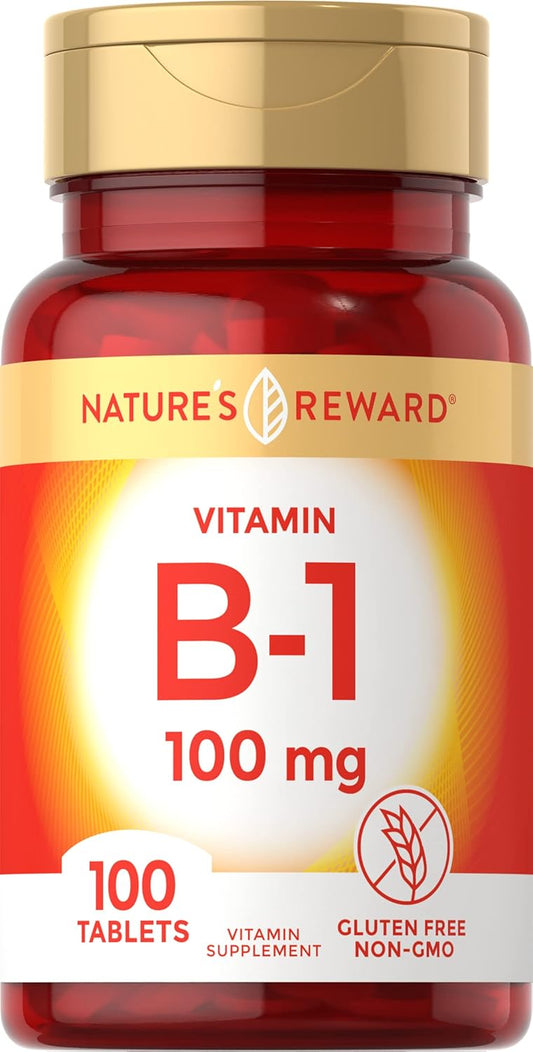 Nature's Reward Vitamin B1 100mg (Thiamine) - 100 Count Vegetarian Supplement