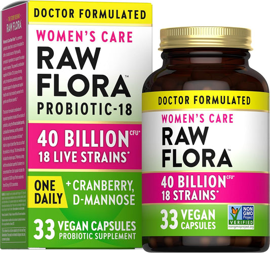 Nature's Truth Raw Flora Probiotics for Women with Cranberry & D-Mannose - 40 Billion CFU - 33 Vegan Capsules - Gluten Free