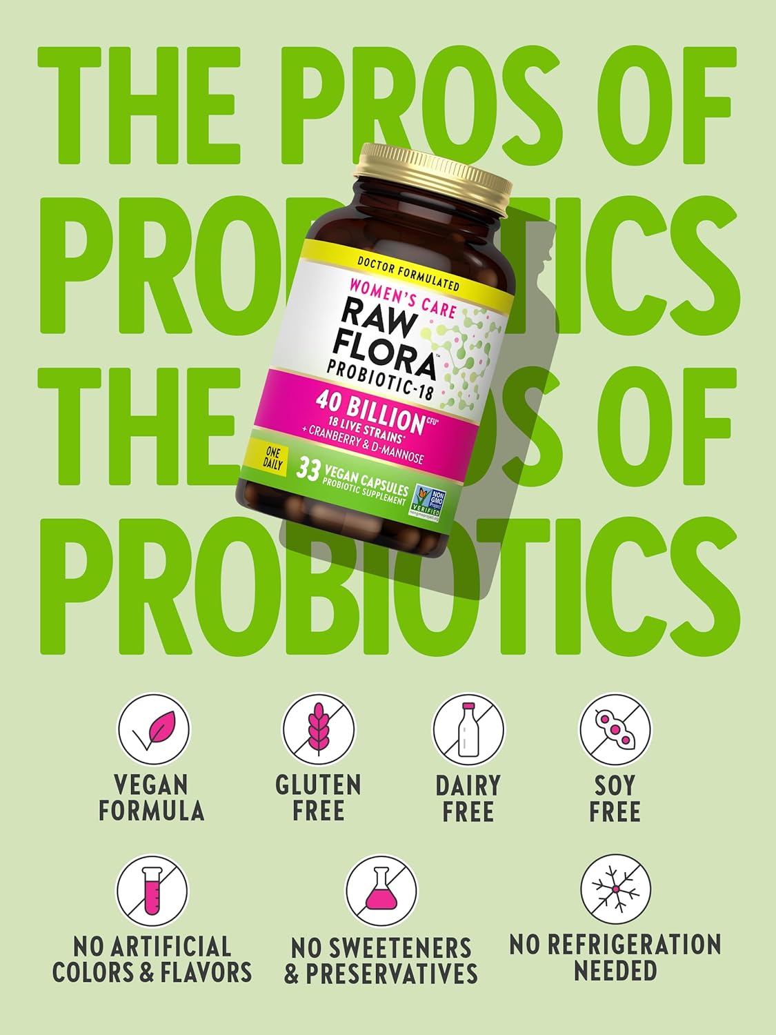 Nature's Truth Raw Flora Probiotics for Women with Cranberry & D-Mannose - 40 Billion CFU - 33 Vegan Capsules - Gluten Free