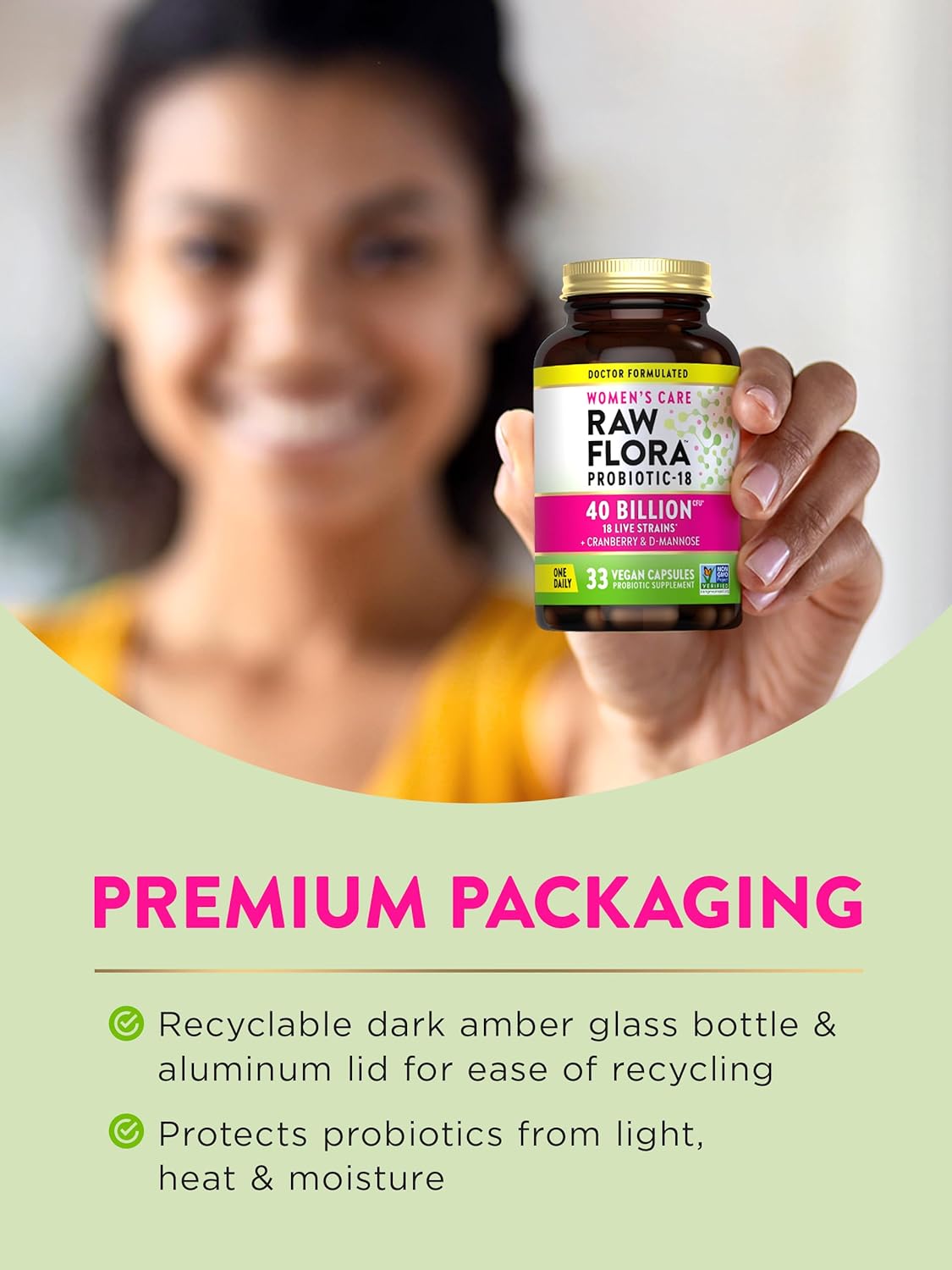 Nature's Truth Raw Flora Probiotics for Women with Cranberry & D-Mannose - 40 Billion CFU - 33 Vegan Capsules - Gluten Free