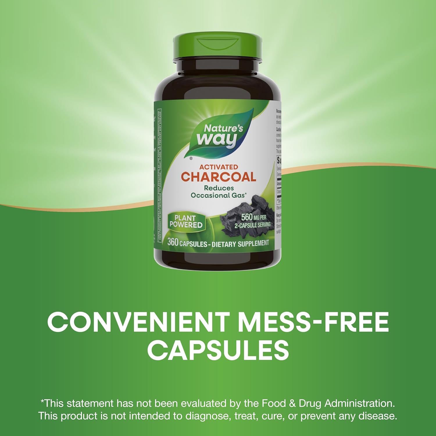 Nature's Way Activated Charcoal Capsules, 560mg for Digestive Tract Health, 360 Count