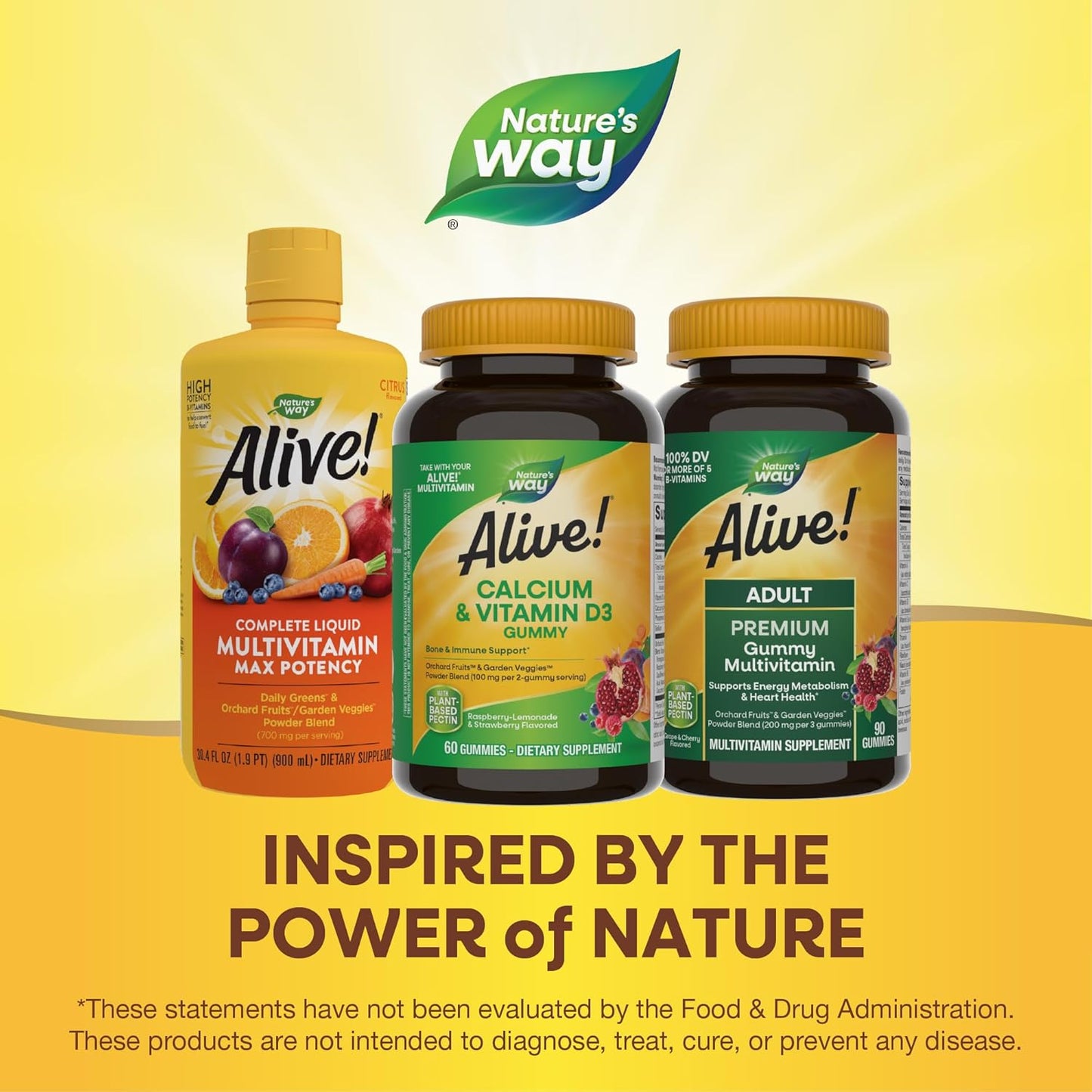Nature's Way Alive! Daily Calcium & Vitamin D3 Gummies - Bone & Immune Support - Strawberry & Raspberry-Lemonade Flavored - 60 Gummies