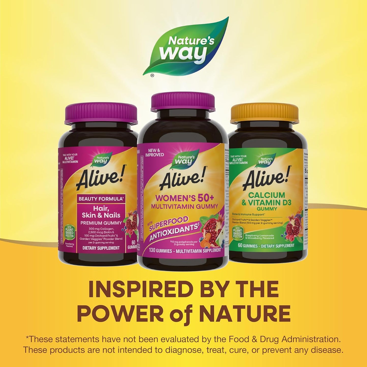 Nature's Way Alive! Women’s 50+ Daily Gummy Multivitamins - Supports Overall Health for Heart, Brain, & Bones - B-Vitamins, Mixed Berry Flavored - 130 Gummies