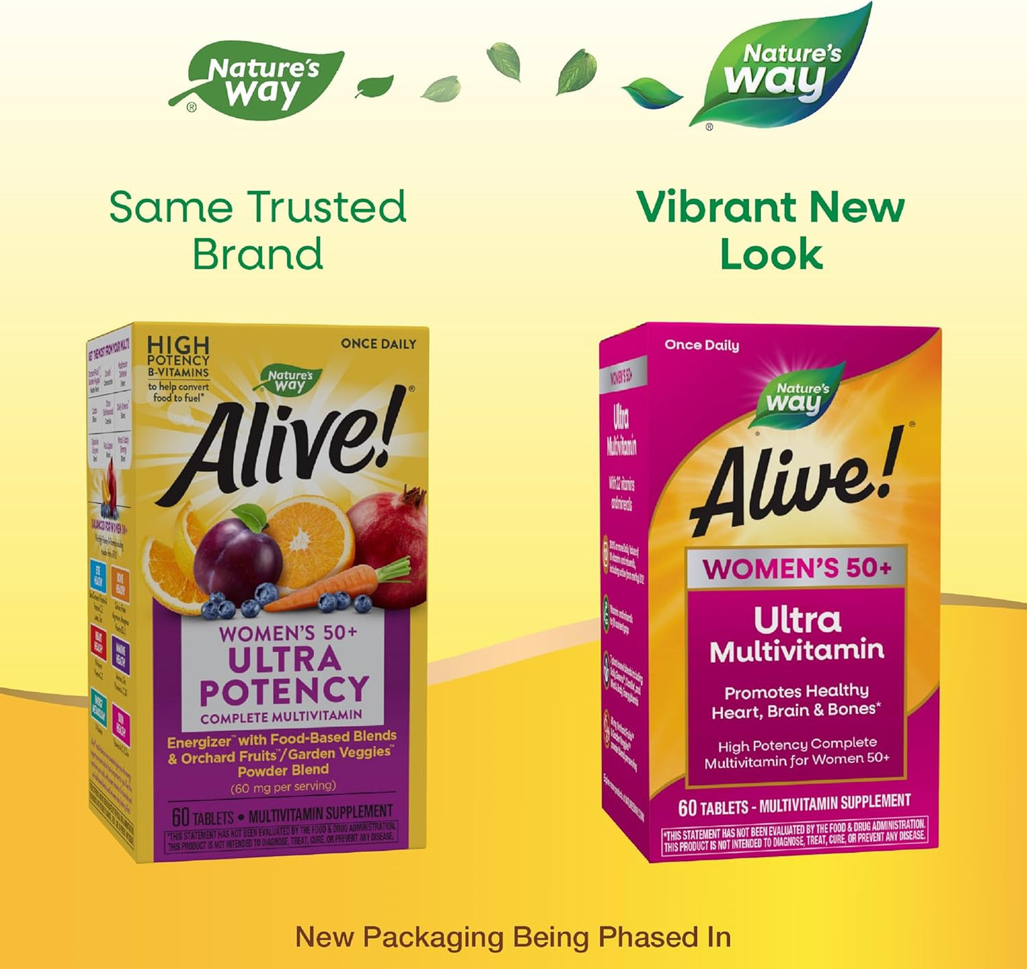 Nature’s Way Alive Women’s 50+ Ultra Potency Multivitamin with Methylated B12 - Gluten-Free, Promotes Heart, Brain, Bone Health - 60 Tablets