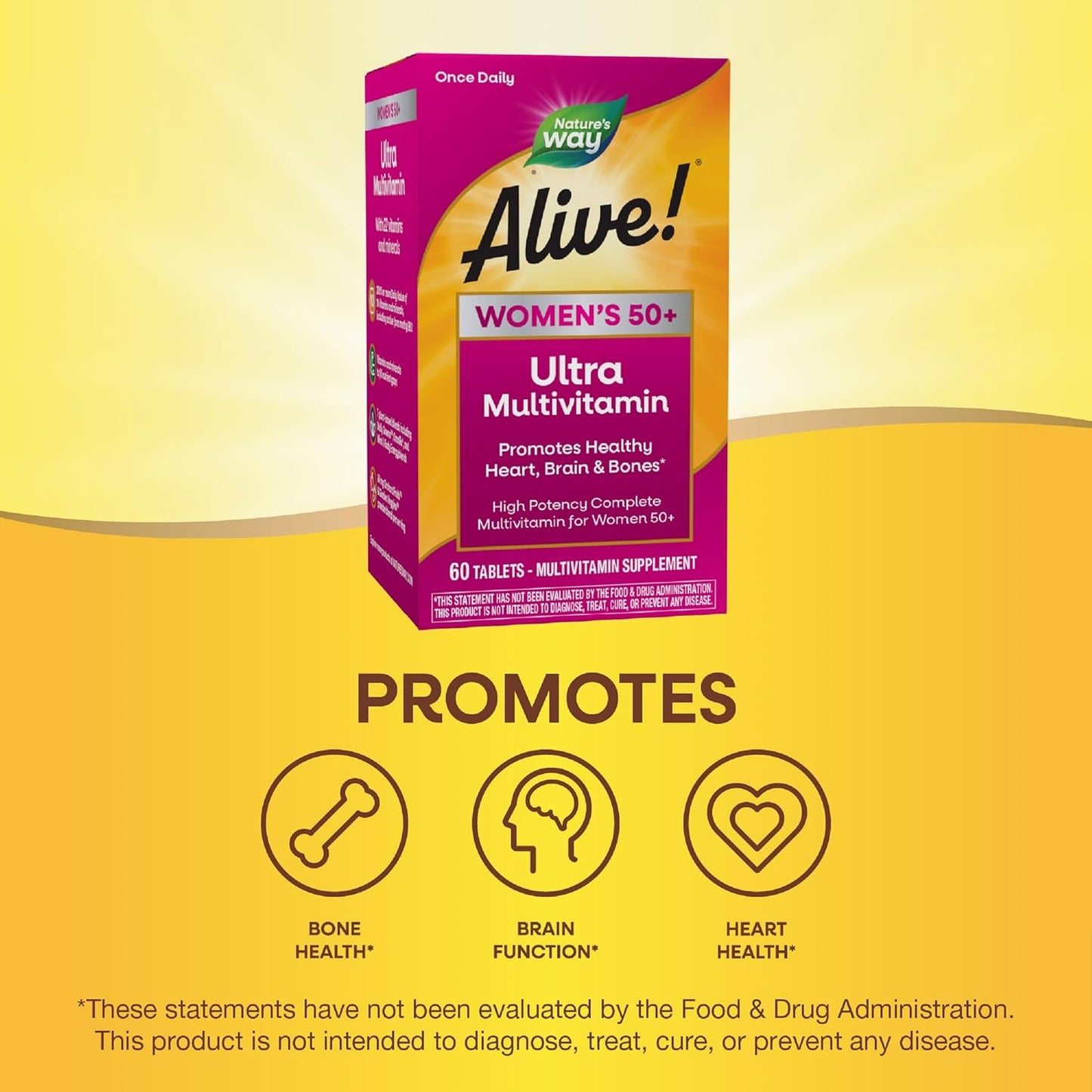 Nature’s Way Alive Women’s 50+ Ultra Potency Multivitamin with Methylated B12 - Gluten-Free, Promotes Heart, Brain, Bone Health - 60 Tablets