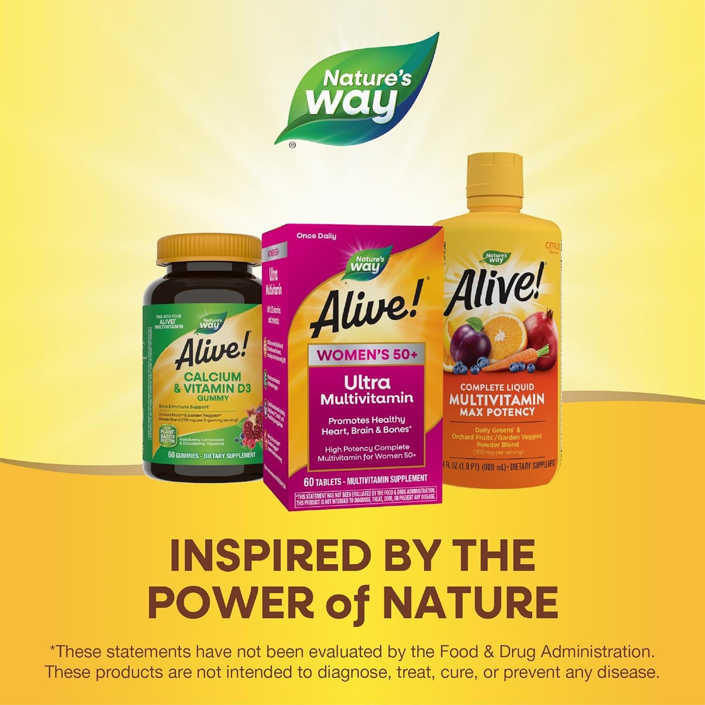 Nature’s Way Alive Women’s 50+ Ultra Potency Multivitamin with Methylated B12 - Gluten-Free, Promotes Heart, Brain, Bone Health - 60 Tablets
