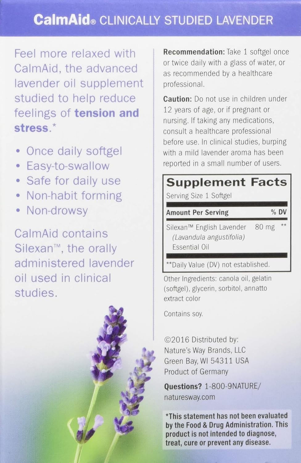 Nature's Way Calmaid - Lavender Supplement for Stress Relief (360 Capsules)