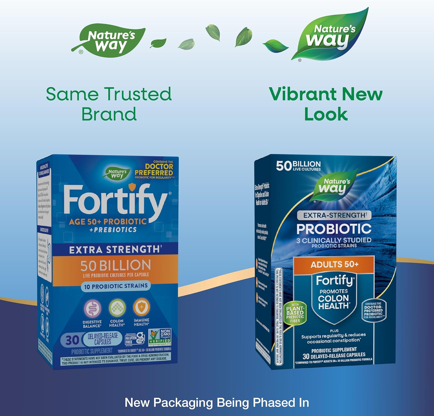 Nature’s Way Fortify Extra Strength Probiotic for Adults 50+, 50 Billion Live Cultures, 11 Strains, Prebiotics, Digestive & Immune Support, Colon Health, 30 Capsules