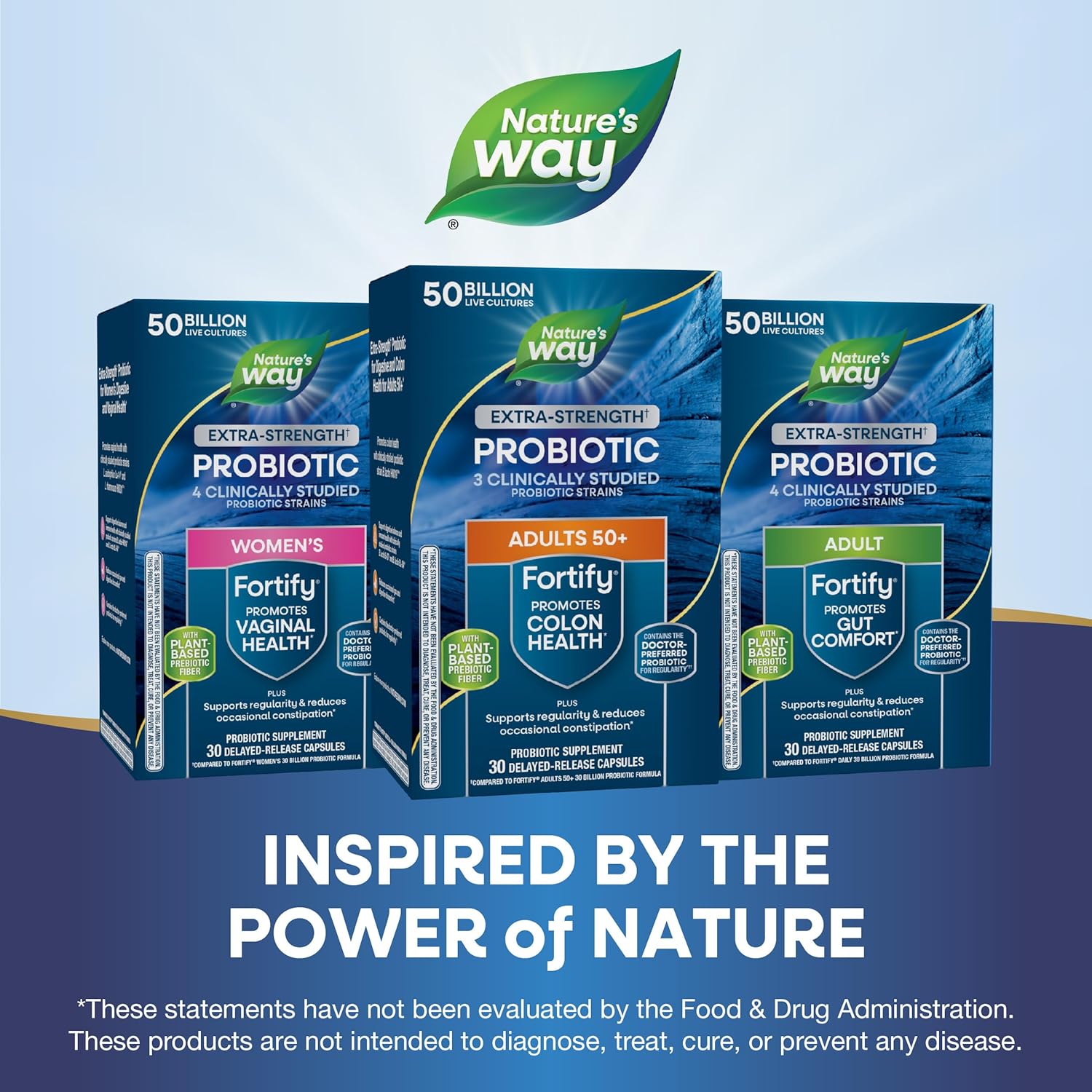 Nature’s Way Fortify Extra Strength Probiotic for Adults 50+, 50 Billion Live Cultures, 11 Strains, Prebiotics, Digestive & Immune Support, Colon Health, 30 Capsules