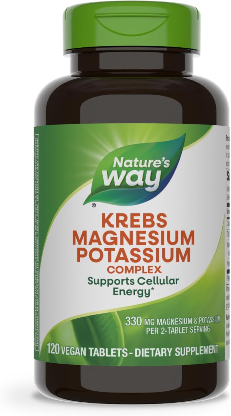 Nature's Way Krebs Magnesium Potassium Complex - Cellular Energy Support, Magnesium Lysinate & Malate, Potassium Citrate, Vegan, Gluten & Dairy Free - 120 Tablets