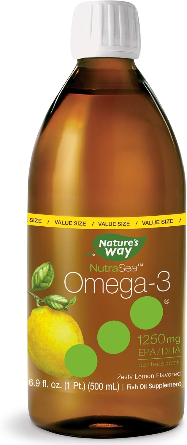 Nature's Way NutraSea Omega-3 Fish Oil Liquid Supplement, 1250 mg EPA/DHA, Zesty Lemon Flavor, 16.9 fl oz Bottle