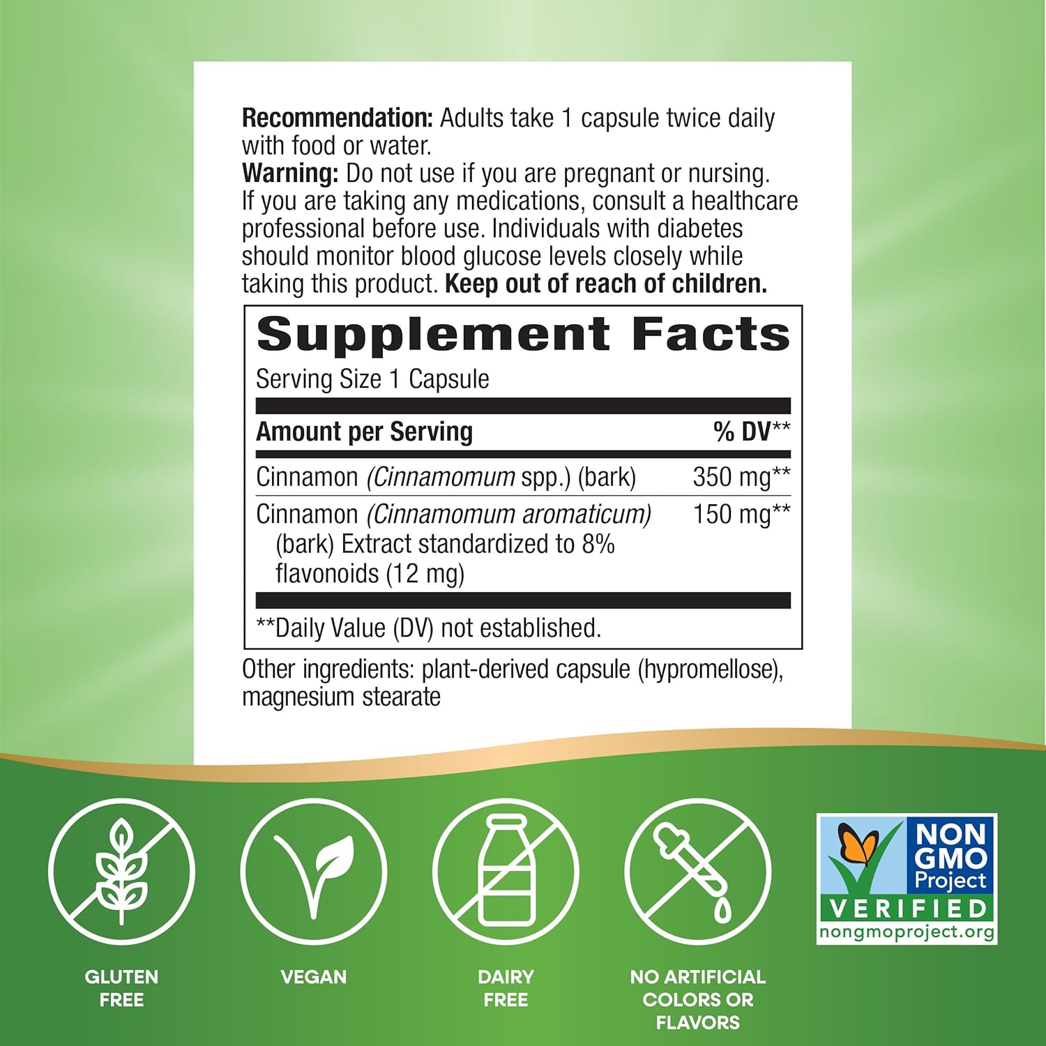 Nature's Way Premium Extract Cinnamon 8% Flavonoids Vcaps - 120 Count