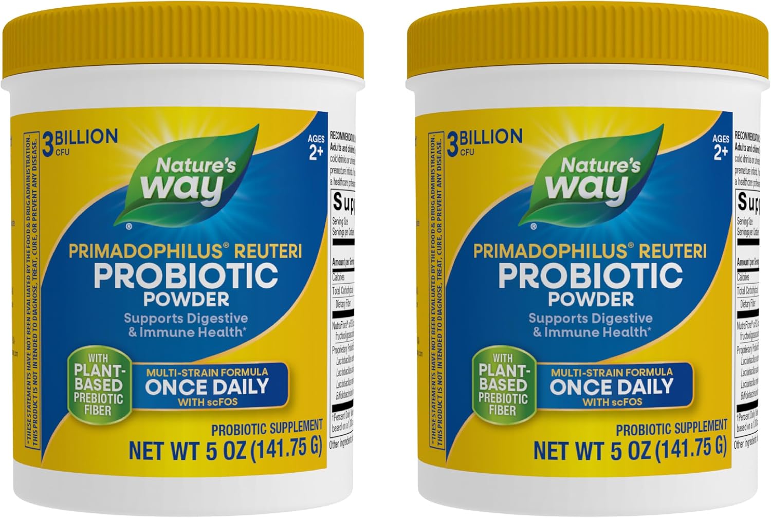 Nature's Way Primadophilus Reuteri Probiotic Powder - Multi-Strain Formula with Prebiotics - 3 Billion Live Cultures - 5 Oz, 2 Pack