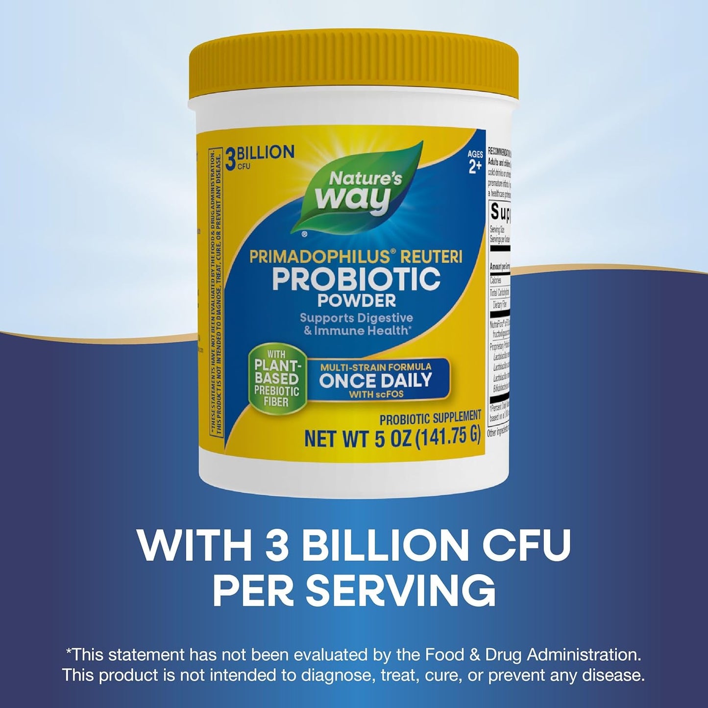 Nature's Way Primadophilus Reuteri Probiotic Powder - Multi-Strain Formula with Prebiotics - 3 Billion Live Cultures - 5 Oz, 2 Pack