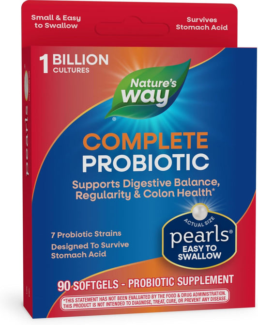 Nature's Way Probiotic Pearls for Digestive Balance, 1 Billion Live Cultures, Men and Women Supplement, No Refrigeration Needed, 90 Softgels