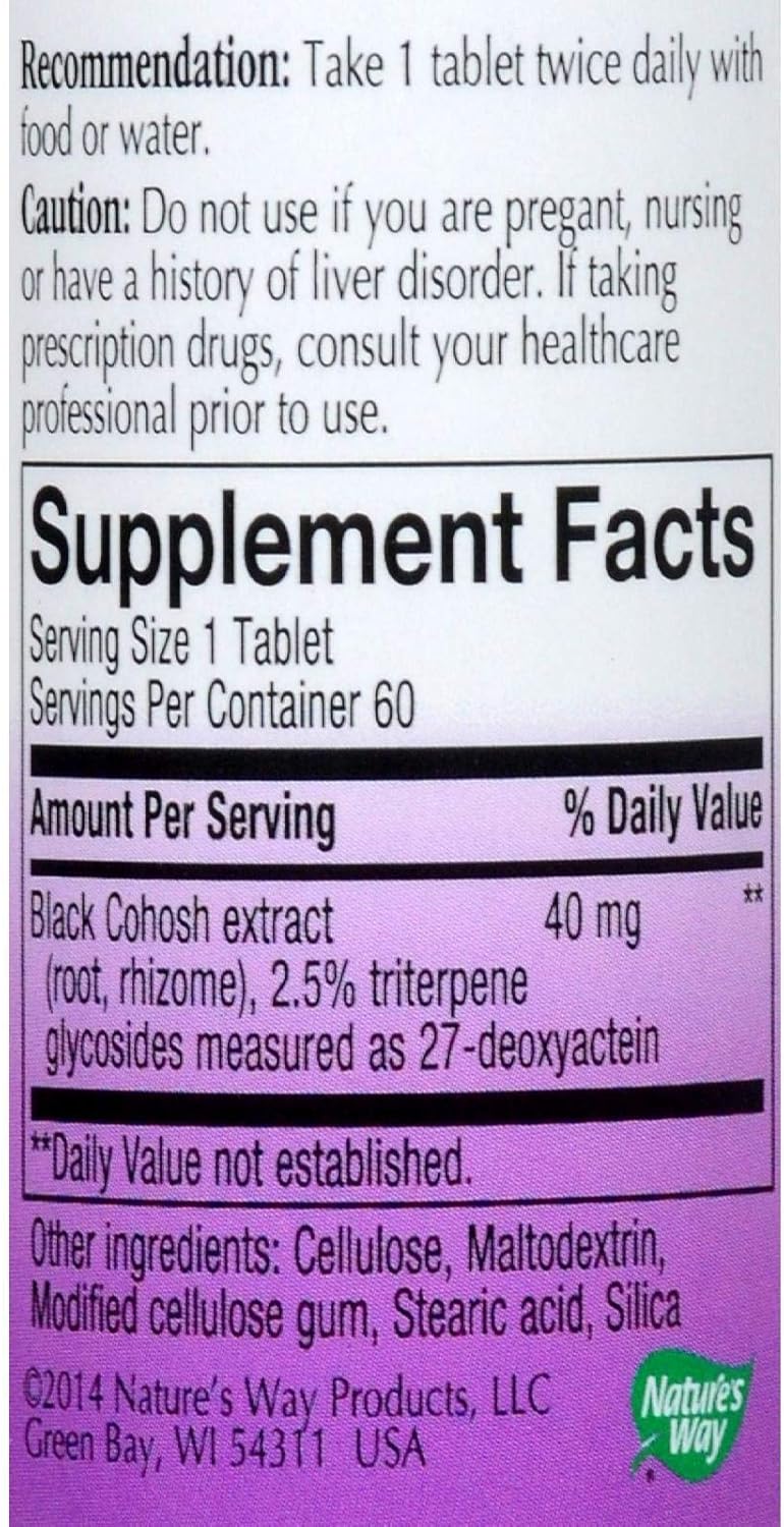 Nature's Way Standardized Black Cohosh Capsules - 40mg per Serving, Non-GMO, Gluten Free - 60 Count