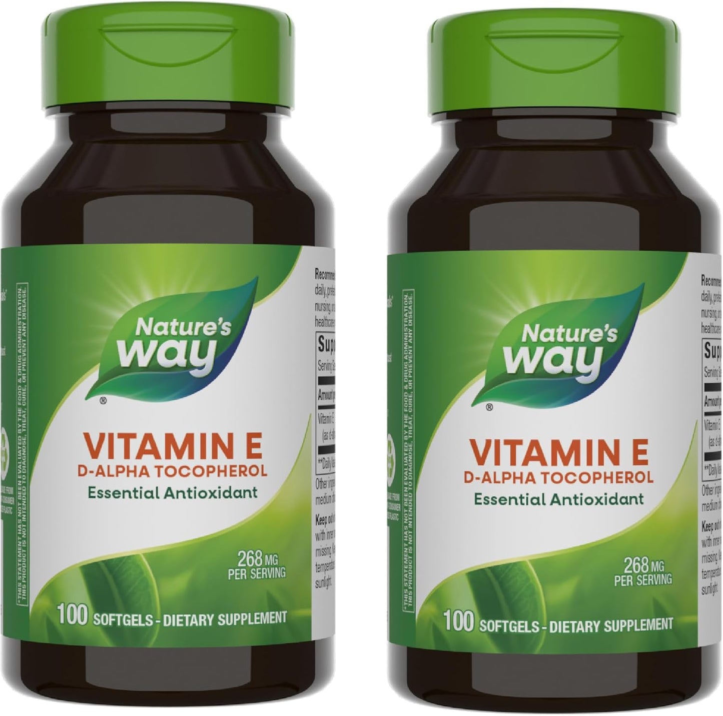 Nature's Way Vitamin E D-Alpha Tocopherol Softgels - 268mg per Serving - Antioxidant for Heart Health - Gluten Free - 100 Softgels (2 Pack)
