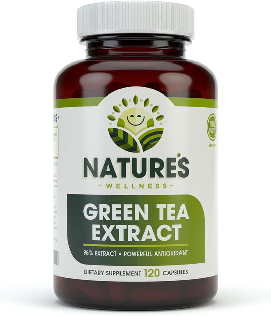 Natures Wellness Green Tea Extract Capsules 1000mg | 98% Standardized with EGCG | Supports Weight, Metabolism, Energy, Heart Health | Natural Caffeine Pills with Antioxidant Properties