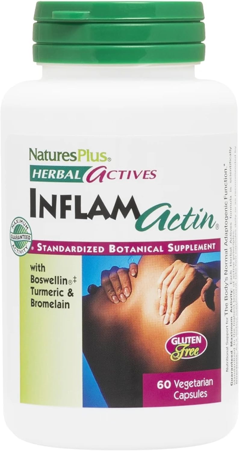 NaturesPlus InflamActin Herbal Supplement Capsules - Turmeric & Bromelain - Vegan, Gluten-Free - 30 Servings
