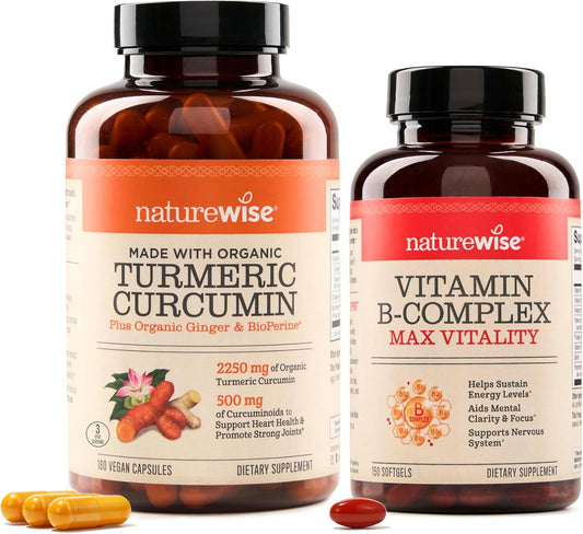 NatureWise Curcumin Turmeric & Vitamin B Complex Softgels - 2250mg for Cellular Energy and Mental Clarity Support in Women and Men