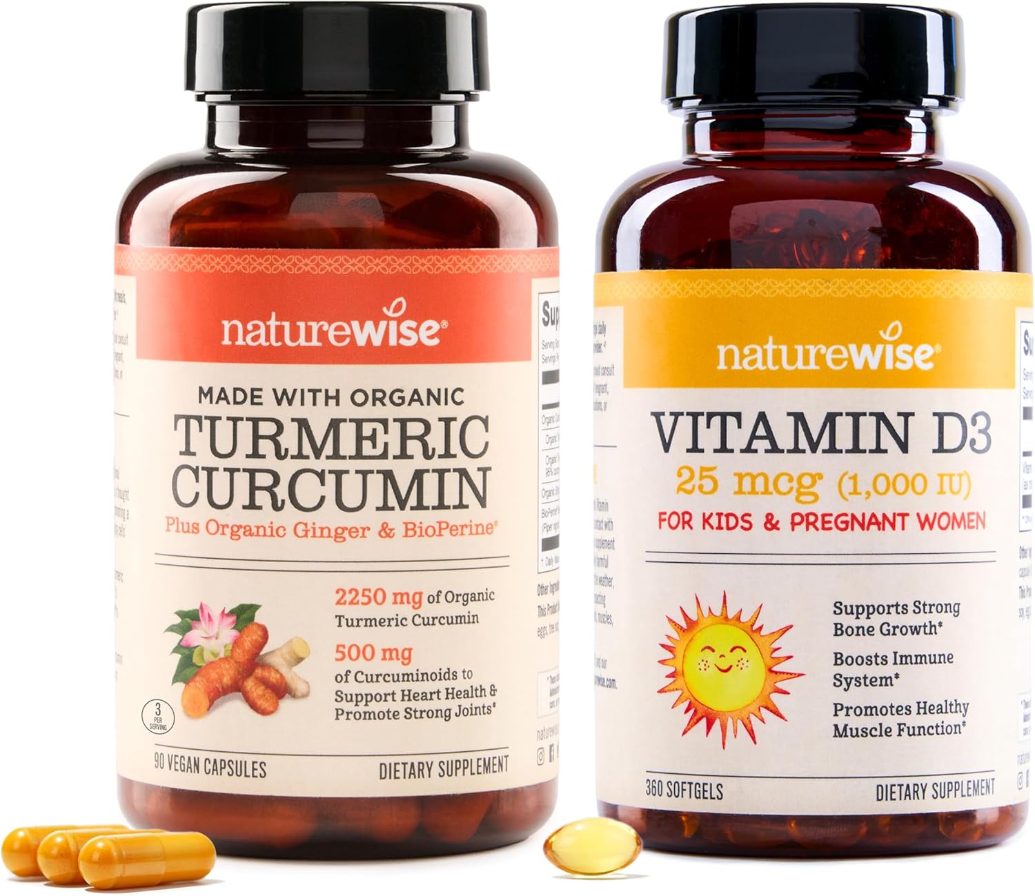 NatureWise Curcumin Turmeric with Vitamin D3 for Joint, Bone, Immune Support - 90 or 360 Count