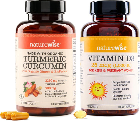NatureWise Curcumin Turmeric with Vitamin D3 for Joint, Bone, Immune Support - 90 or 360 Count