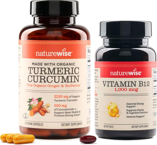 NatureWise High-Potency Curcumin Turmeric & Vitamin B12 Softgels for Joint Support and Energy - 60 Count