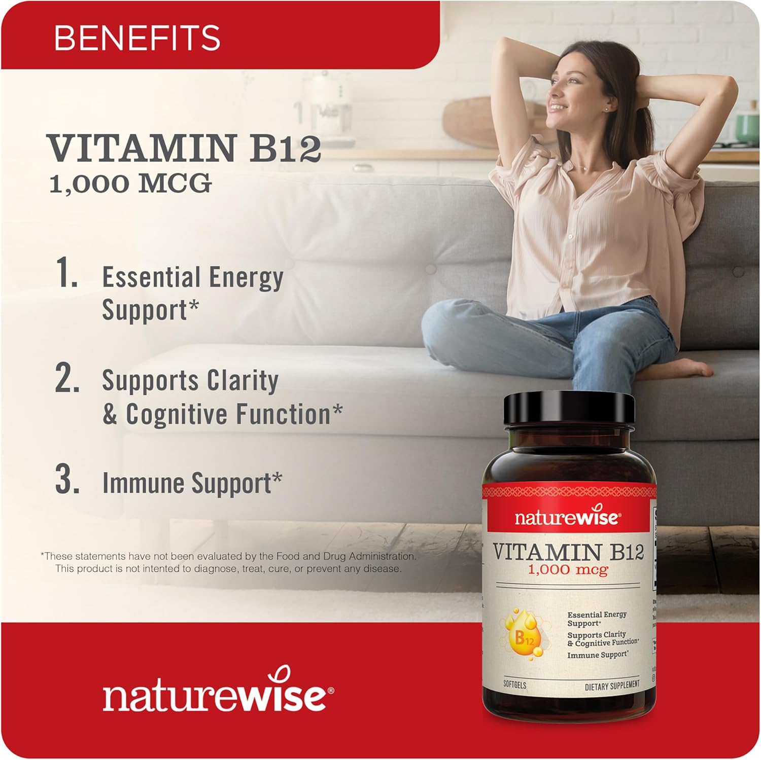 NatureWise High-Potency Curcumin Turmeric & Vitamin B12 Softgels for Joint Support and Energy - 60 Count