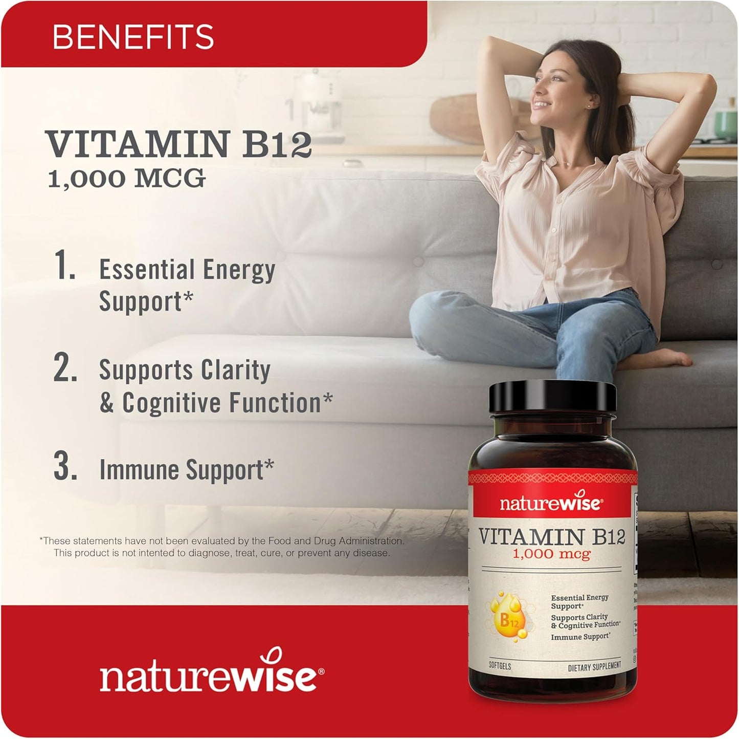 NatureWise High-Potency Curcumin Turmeric & Vitamin B12 Softgels for Joint Support and Energy - 60 Count