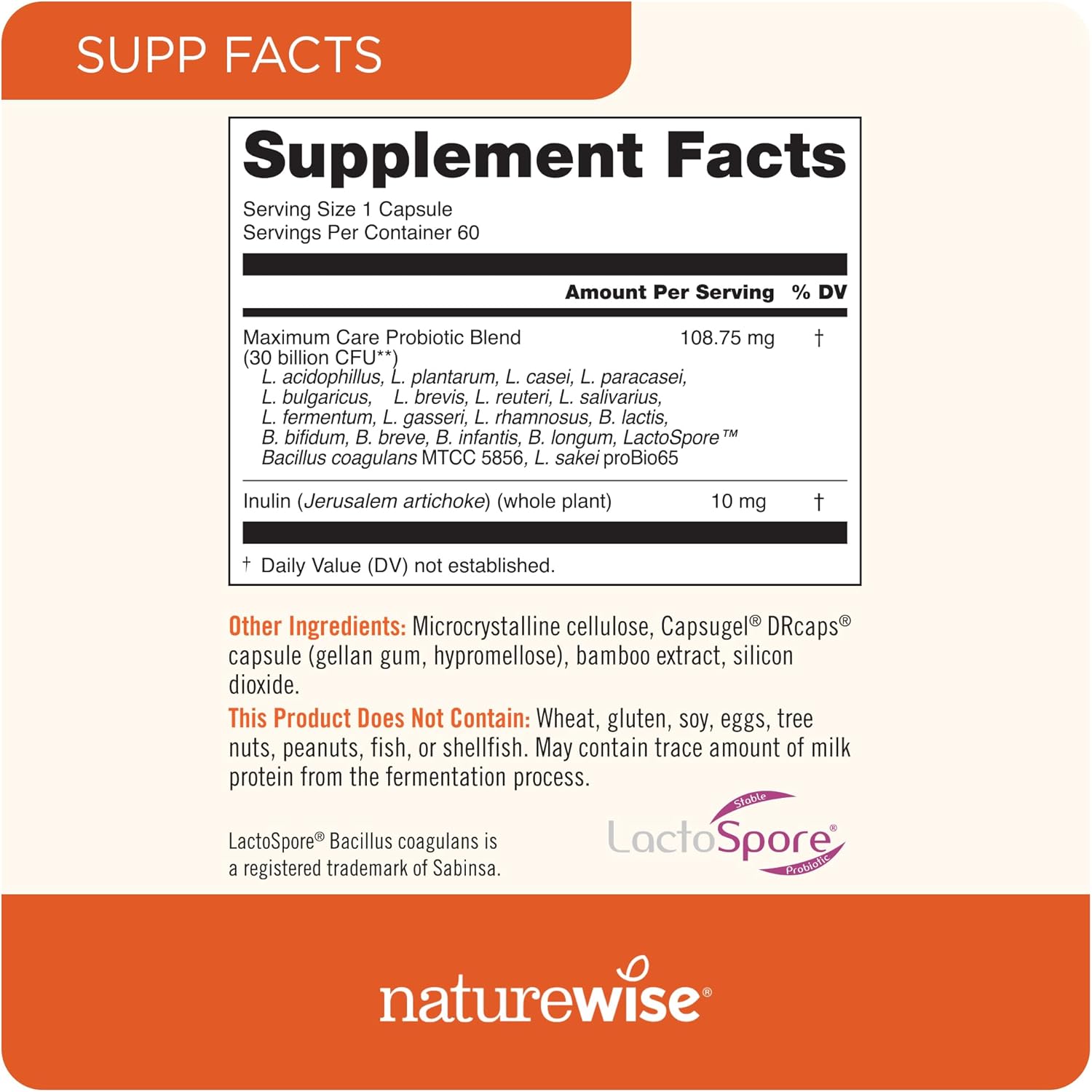 NatureWise Max Probiotics 30 Billion CFU with Prebiotics - Gut & Digestive Health Support - 60 Capsules