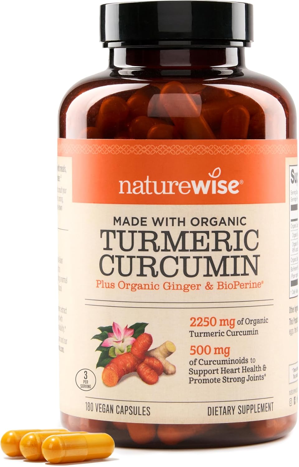 NatureWise Turmeric Curcumin 2250mg with BioPerine for Joint & Immune Health - Vegan, Non-GMO, 180 Capsules