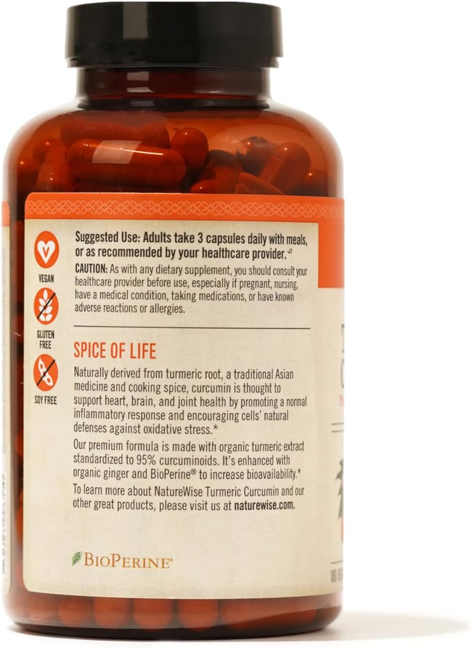 NatureWise Turmeric Curcumin 2250mg with BioPerine for Joint & Immune Health - Vegan, Non-GMO, 180 Capsules